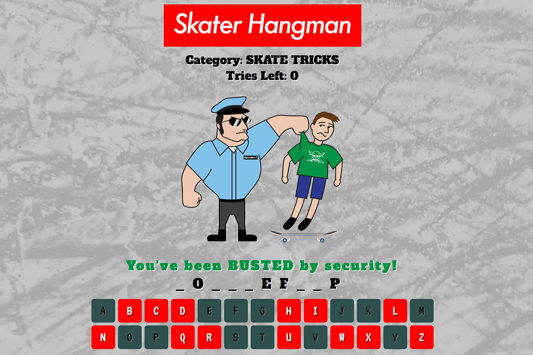 Skater Hangman Modal